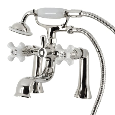 Kingston Brass Deck Mount Clawfoot Tub Faucet with Hand Shower, Polished Nickel KS228PXPN